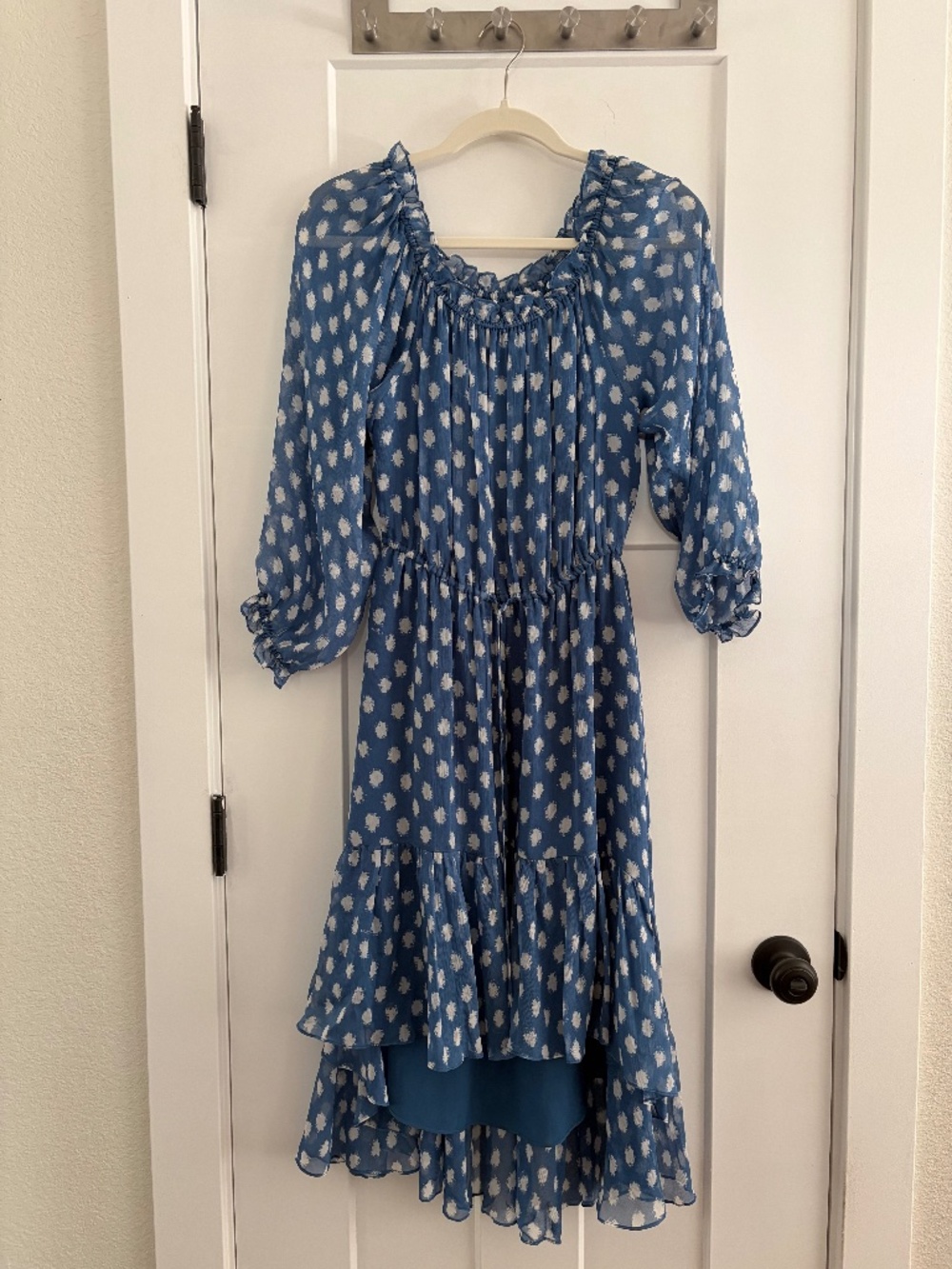 Diane von Furstenberg DVF Camila Two Hi-Low Silk Chiffon Dot Batik Dress Size 8